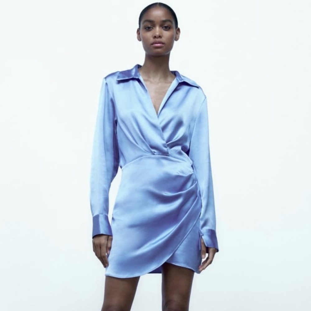 Zara satin effect blue dress💙